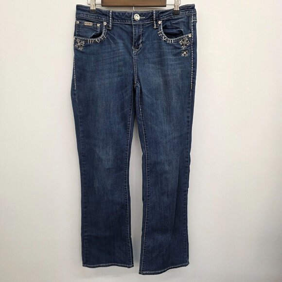 Vintage Y2K‎ L.A. Idol Dark Wash Mid Rise Bedazzled Bootcut Denim Jeans Size 13 - Picture 1 of 15